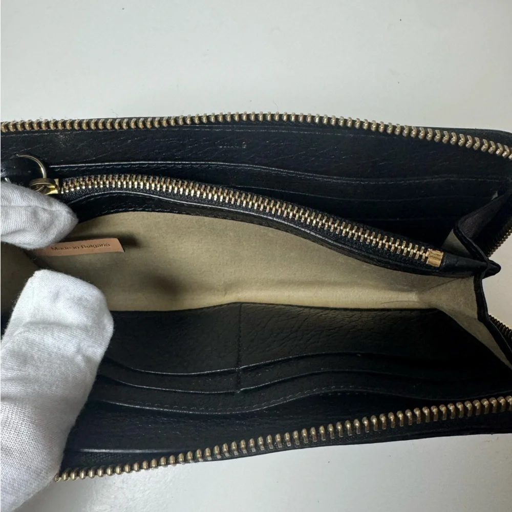 Chloé Continental Long Black Zippy Leather Wallet with Gold Tone Hardware